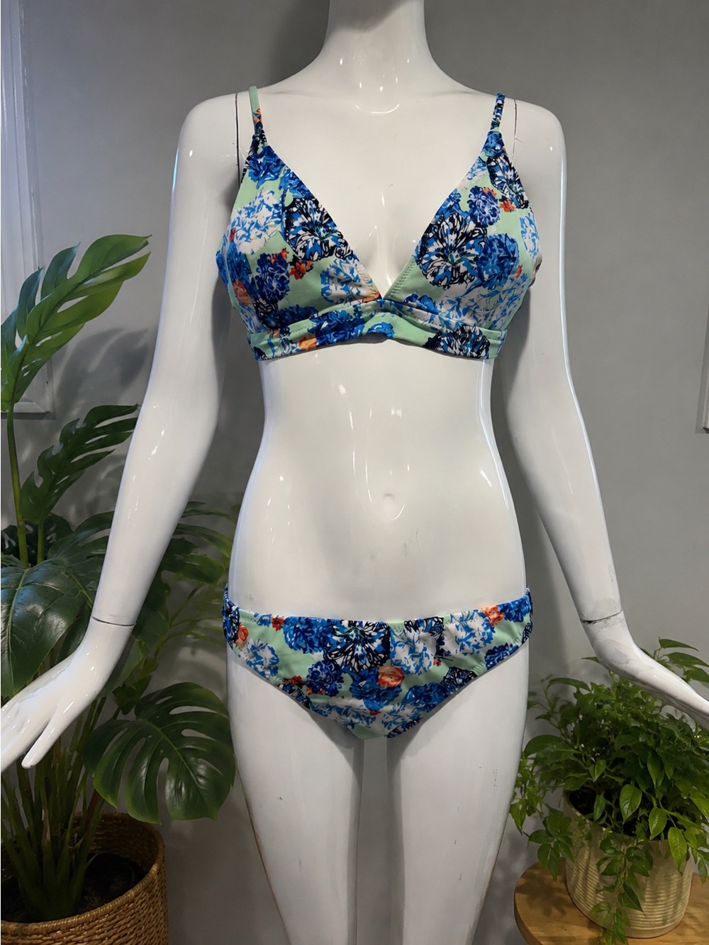 J.Crew Floral Bikini Set XL Top M Bottom Mint Blue Swimwear